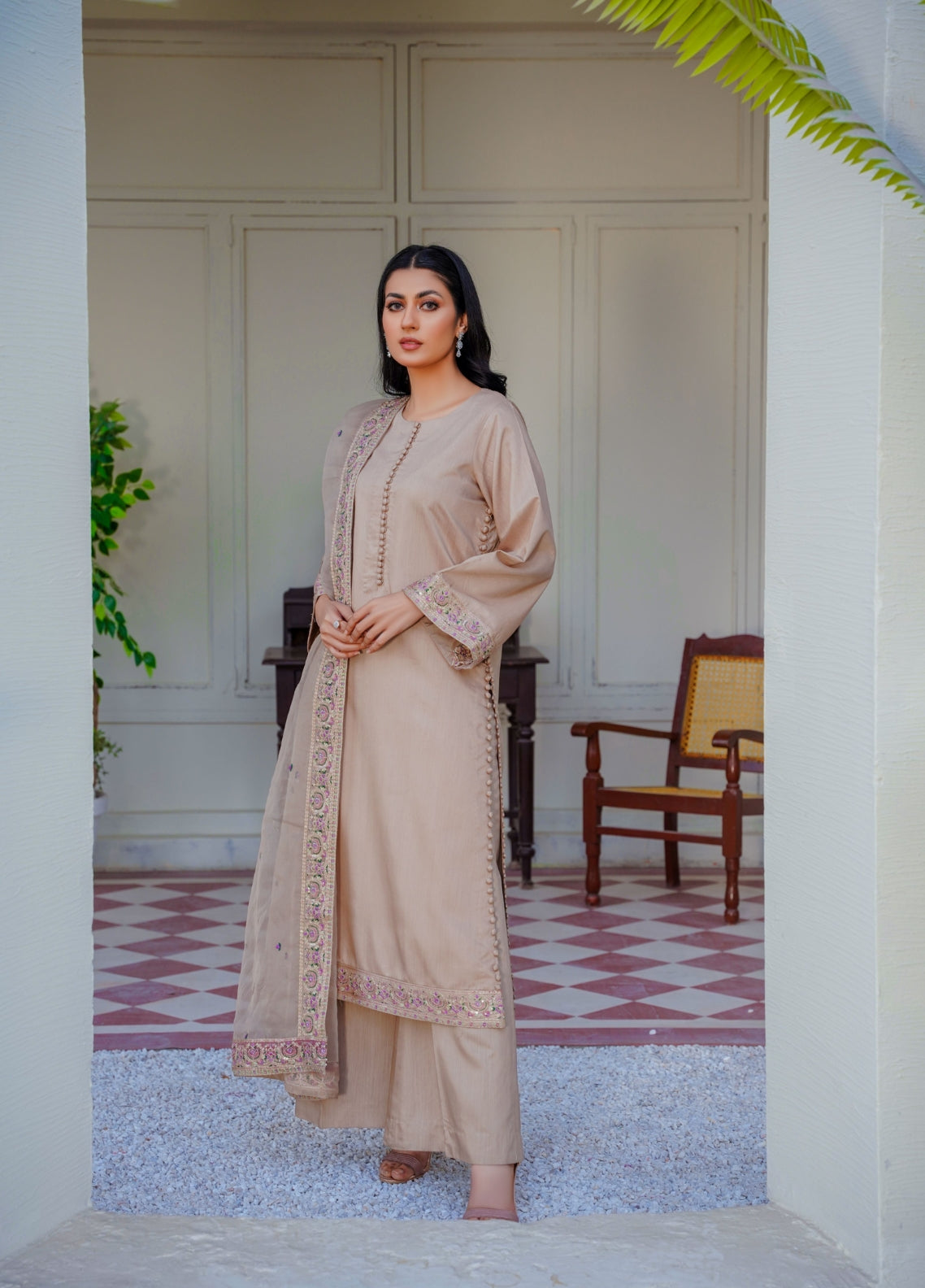 SKIN BEIGE - PRET 3PC Embroidered Dress
