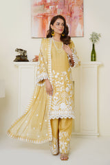 Sunshine Yellow Embroidered Viscose 3-Piece Suit – Ready to Wear