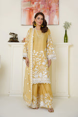 Sunshine Yellow Embroidered Viscose 3-Piece Suit – Ready to Wear