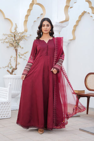 Maroon pret embroidered dress 3-piece - ready to wear - Threads & Weaves