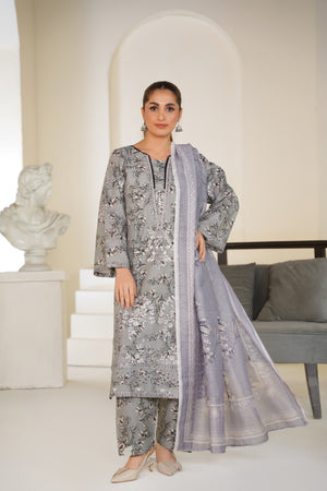 Silver mist embroidered lawn suit 3-piece - ready to wear - Threads & Weaves