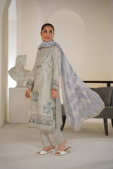 Light Sage Grey Embroidered Lawn Ready to Wear 3 Piece Suit
