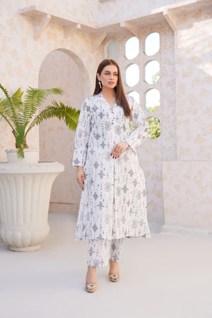 White elegance printed lawn pret 2-piece - ready to wear - Threads & Weaves