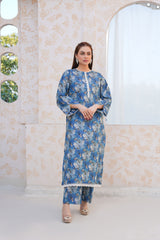 Serene Blue Floral Lawn Suit - Ready to Wear 2PC
