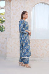 Serene Blue Floral Lawn Suit - Ready to Wear 2PC