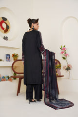 Black & Maroon Embroidered Viscose 3-Piece Pret Suit