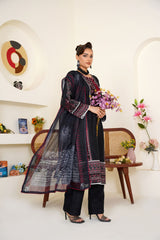 Black & Maroon Embroidered Viscose 3-Piece Pret Suit