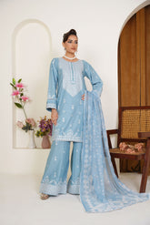 Powder Blue Embroidered Lawn 3-Piece Pret Suit