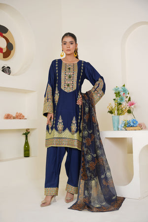Royal blue embroidered lawn pret suit - ready to wear - Threads & Weaves