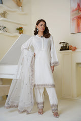 Ivory White Embroidered Viscose 3-Piece Suit – Ready to Wear