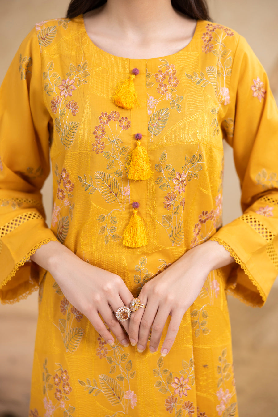 Mustard Yellow 3-Pc's Embroidered Ready to Wear