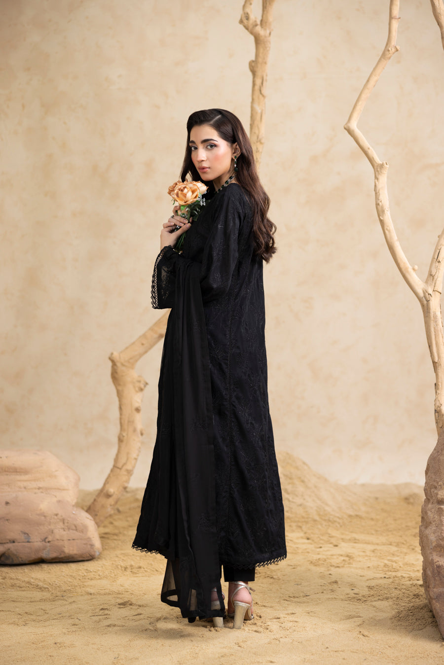 Black 3-Pc's Embroidered Ready to Wear