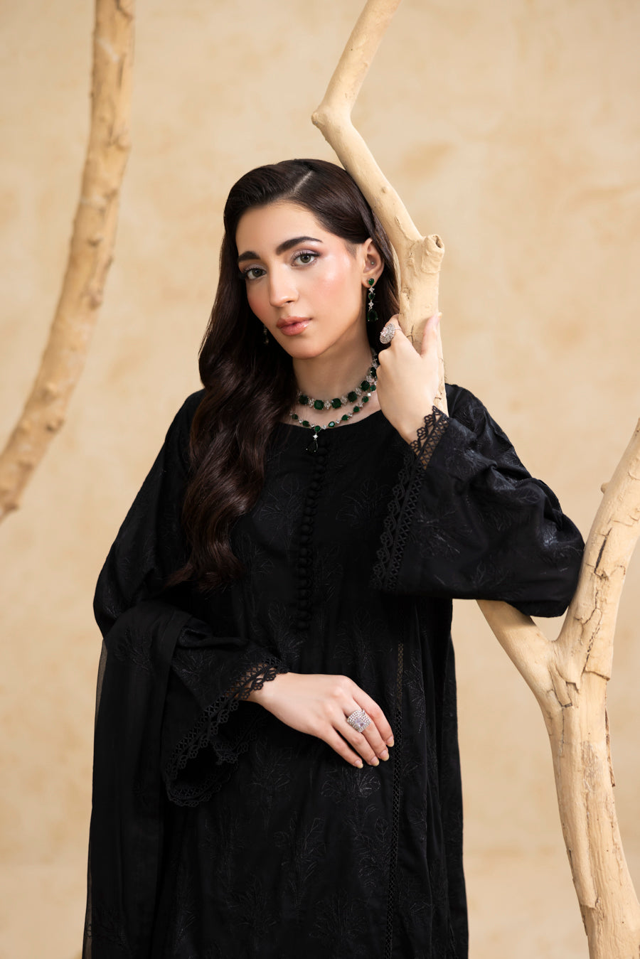 Black 3-Pc's Embroidered Ready to Wear