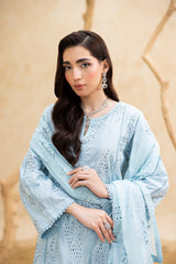 Aqua Chikankari 3-Pc's Embroidered Ready to Wear
