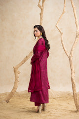 Burgundy 3-Pc's Embroidered Ready to Wear