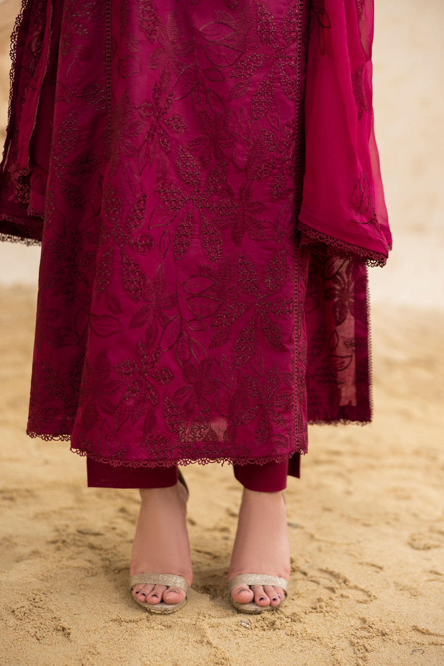 Burgundy 3-Pc's Embroidered Ready to Wear