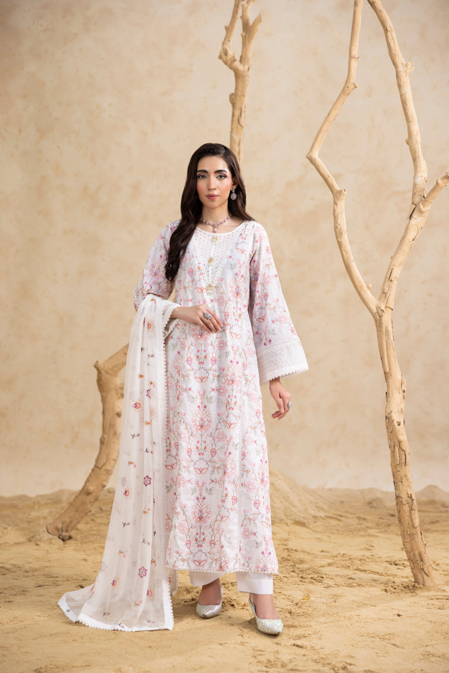 White 3-Pc's Embroidered Ready to Wear