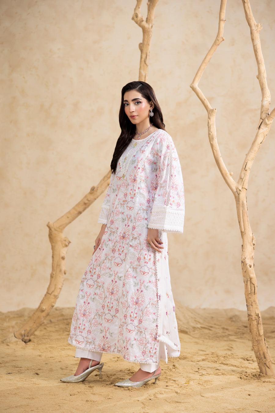 White 3-Pc's Embroidered Ready to Wear
