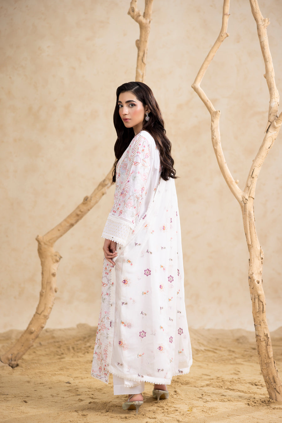 White 3-Pc's Embroidered Ready to Wear