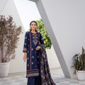 Winter dhanak suit navy blue - unstitched embroidered - Threads & Weaves