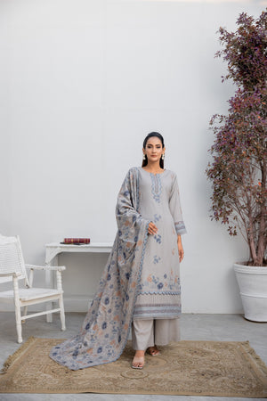 Winter dhanak suit frost grey - unstitched embroidered - Threads & Weaves