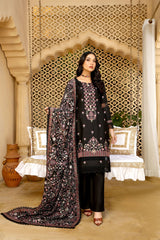 Black Dhanak Embroidered 3-Piece Suit