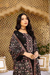 Black Dhanak Embroidered 3-Piece Suit
