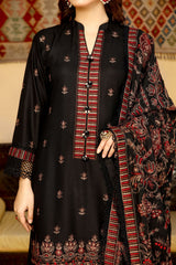 Black & Maroon Dhanak Embroidered 3-Piece Suit