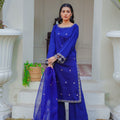 Royal blue pret embroidered dress 3-piece - ready to wear - Threads & Weaves