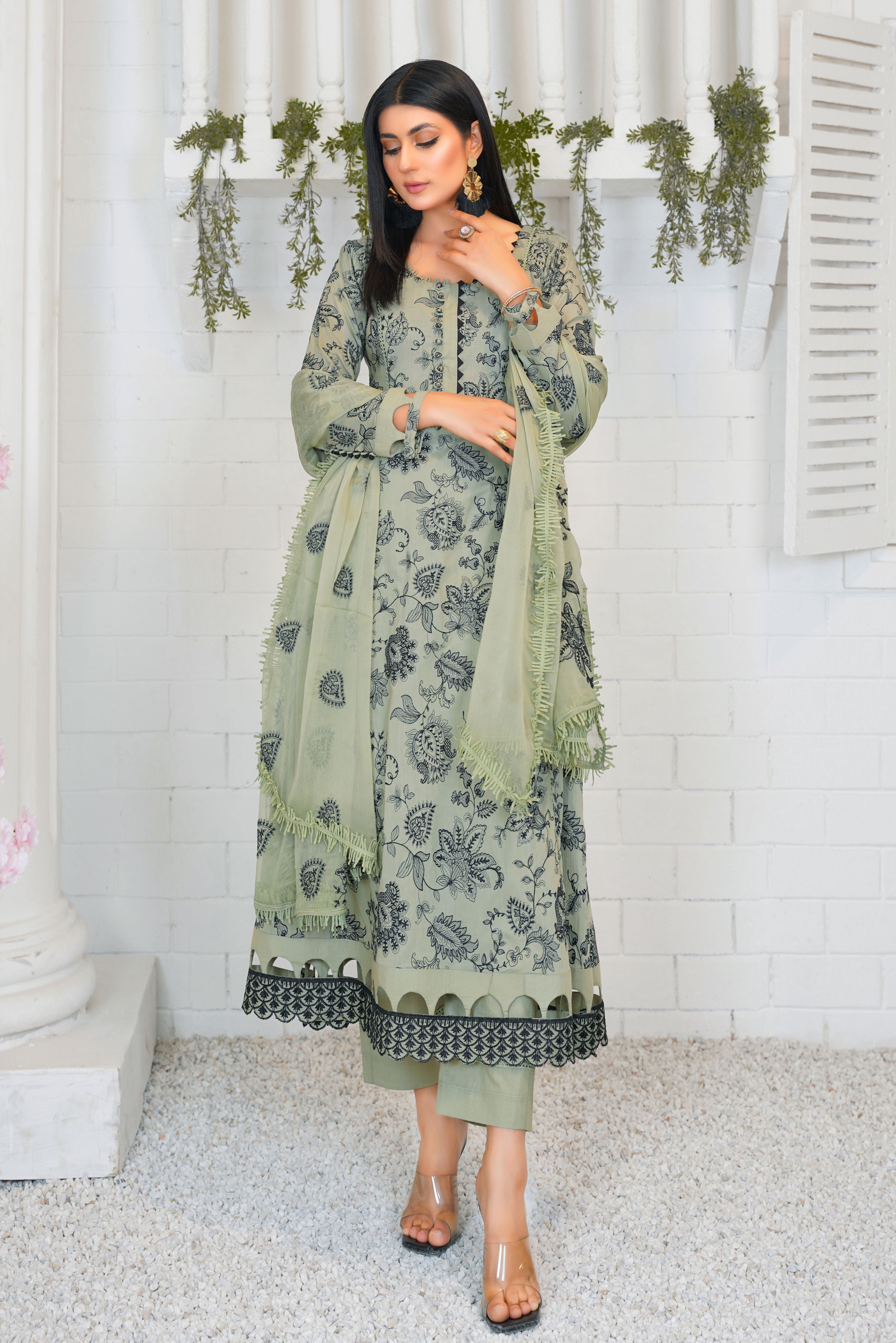 Unstitched embroidered lawn suit L23102 - Threads & Weaves