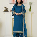 Elegant teal blue embroidered lawn suit - ready to wear - Threads & Weaves