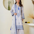 Icy lavender and blue embroidered viscose suit - ready to wear - Threads & Weaves