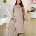 Champagne beige embroidered viscose suit - ready to wear - Threads & Weaves