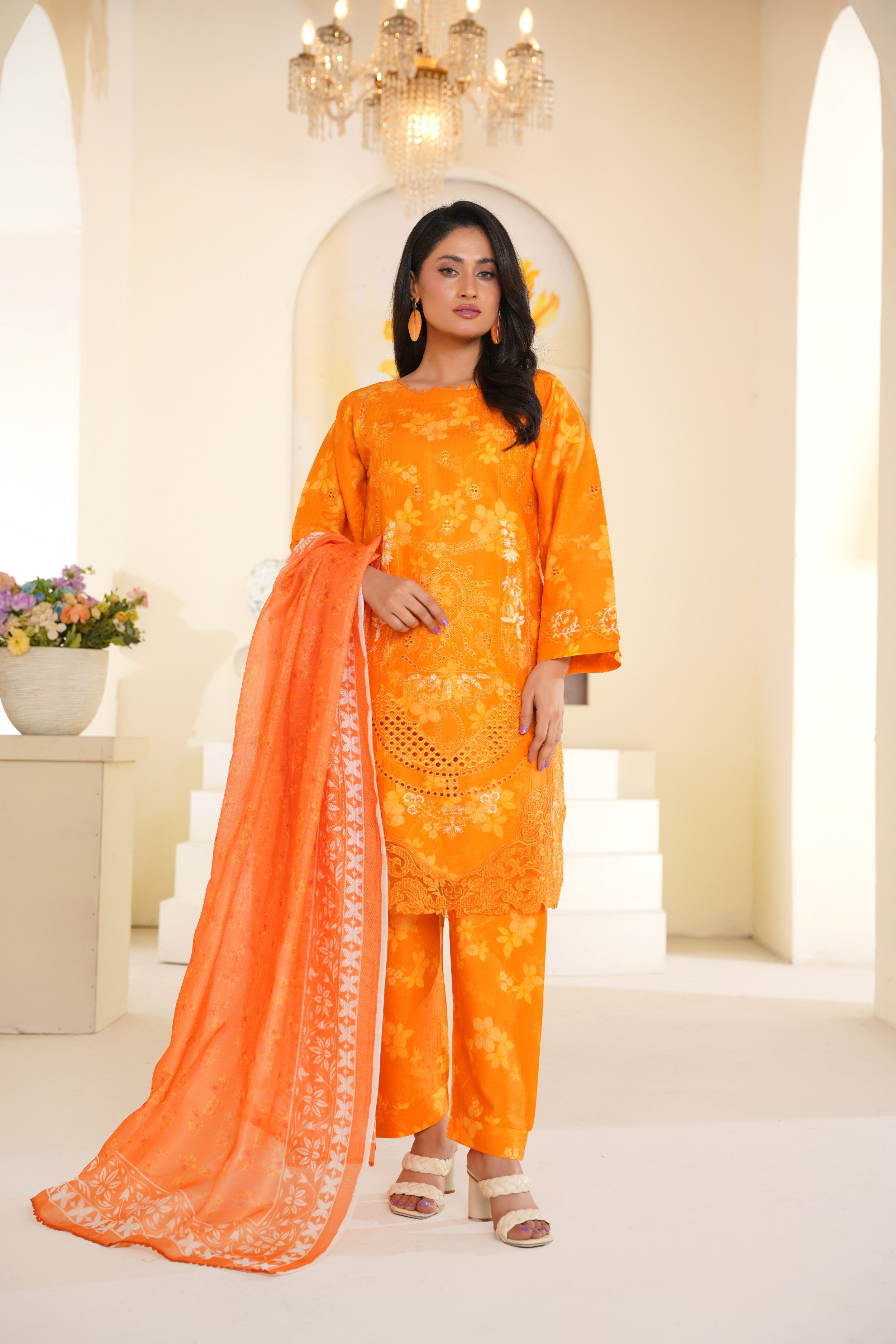 Amber glow embroidered lawn suit 3-piece - ready to wear - Threads & Weaves