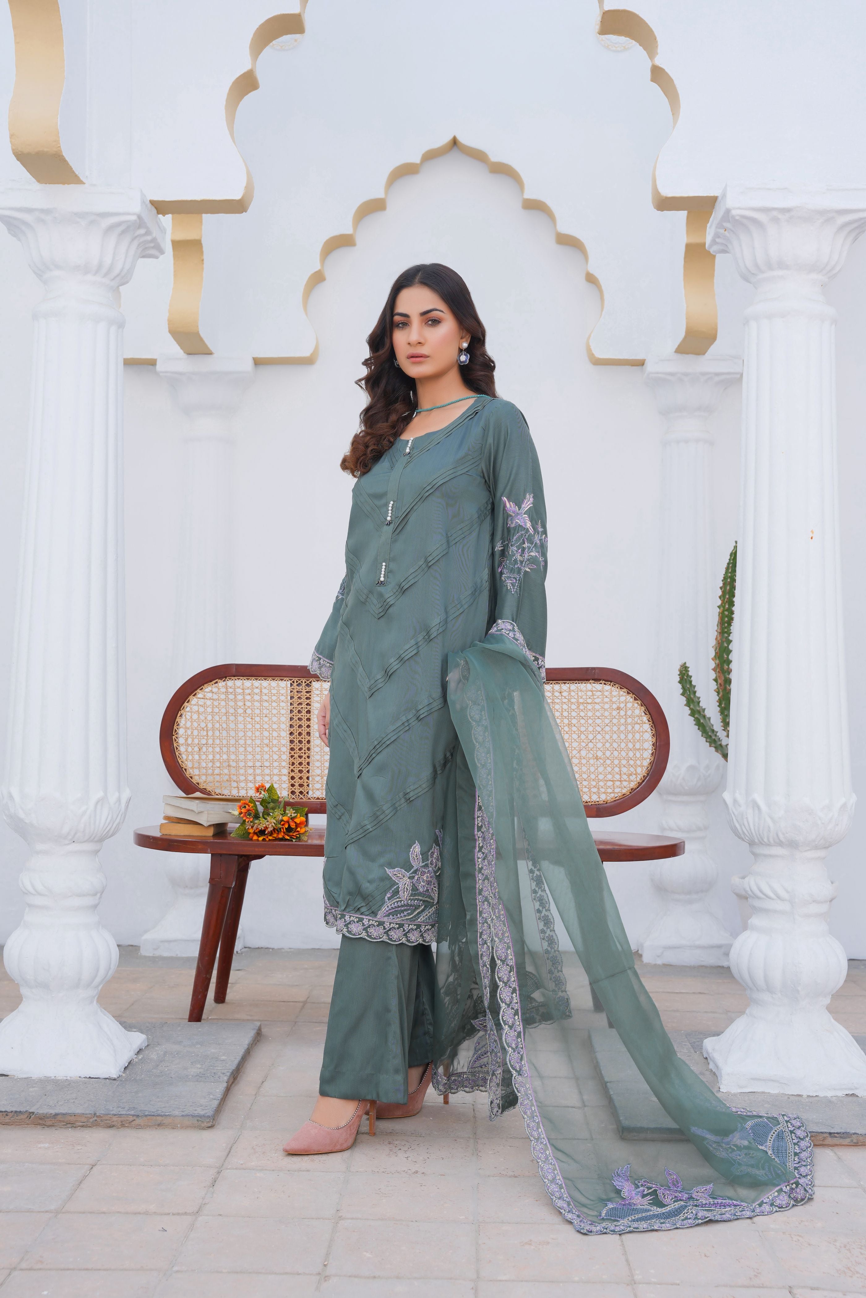 SAGE GREEN - PRET 3PC Embroidered Dress