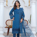 Sapphire blue pret embroidered dress 3-piece - ready to wear - Threads & Weaves