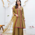 Olive green pret embroidered dress 3-piece - ready to wear - Threads & Weaves