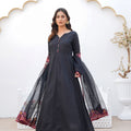 Black pret embroidered dress 3-piece - ready to wear - Threads & Weaves