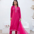 Bright pink pret embroidered dress 3-piece - ready to wear - Threads & Weaves