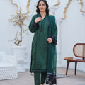 Bottle green pret embroidered dress 3-piece - ready to wear - Threads & Weaves