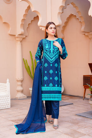 Embroidered lawn dress - ready to wear 3-piece - Threads & Weaves