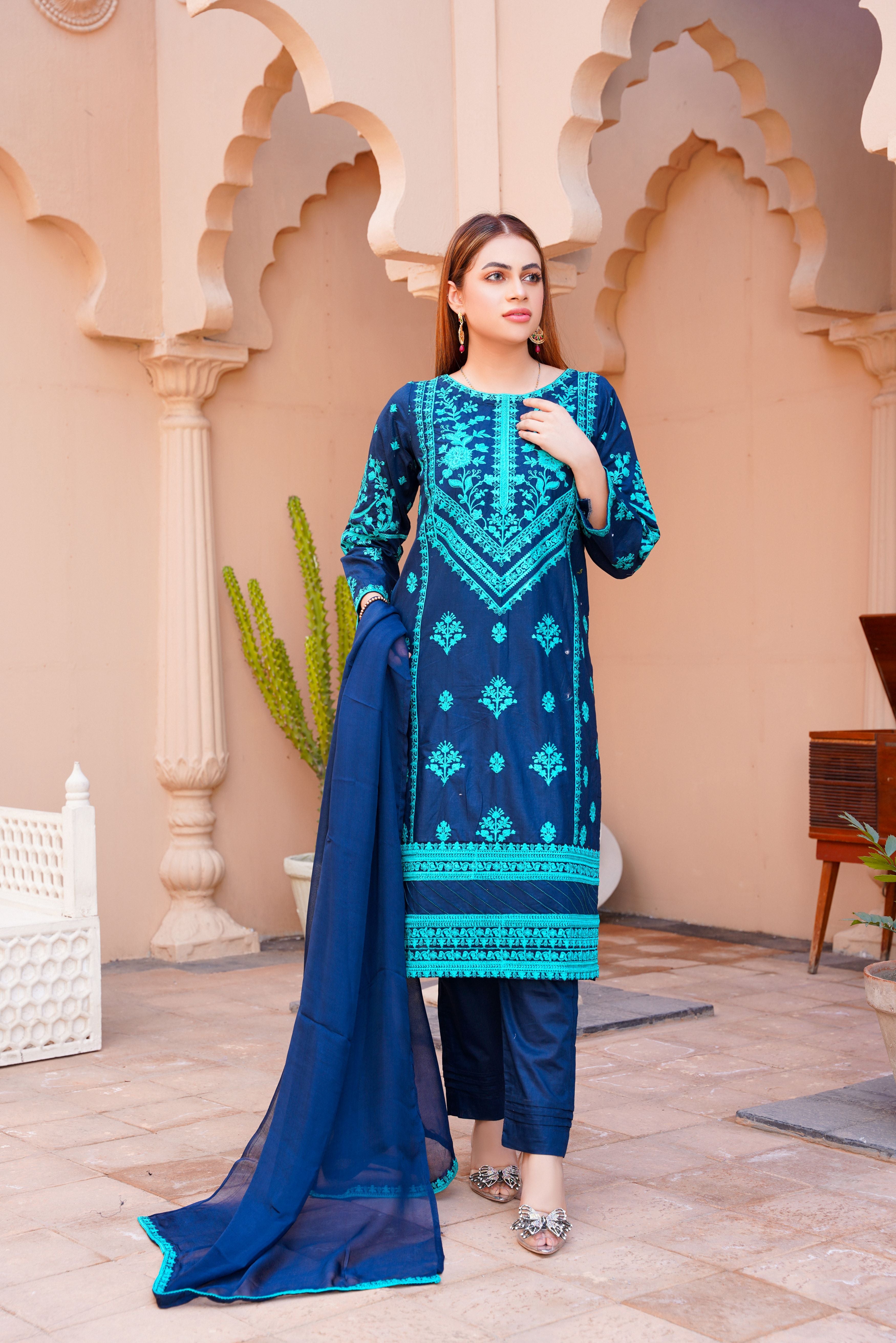 Embroidered lawn dress - ready to wear 3-piece - Threads & Weaves