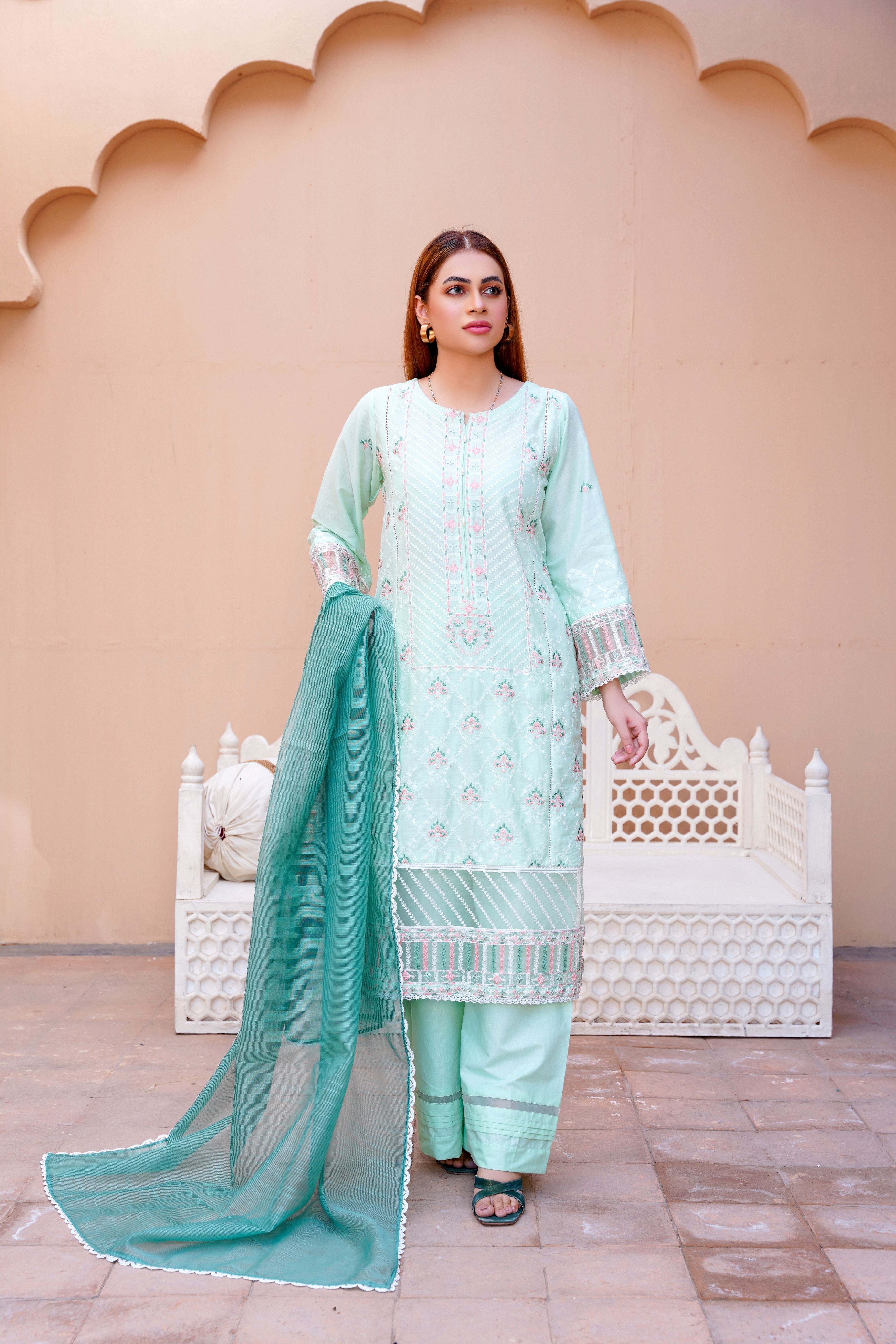 Embroidered lawn dress - ready to wear 3-piece - Threads & Weaves