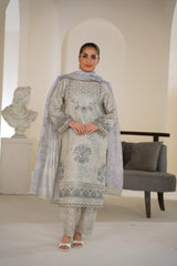 Light Sage Grey Embroidered Lawn Ready to Wear 3 Piece Suit