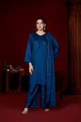Midnight Blue Viscose Ready-to-Wear 3 Piece Suit