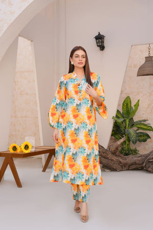 Vibrant floral lawn suit - ready to wear - Threads & Weaves