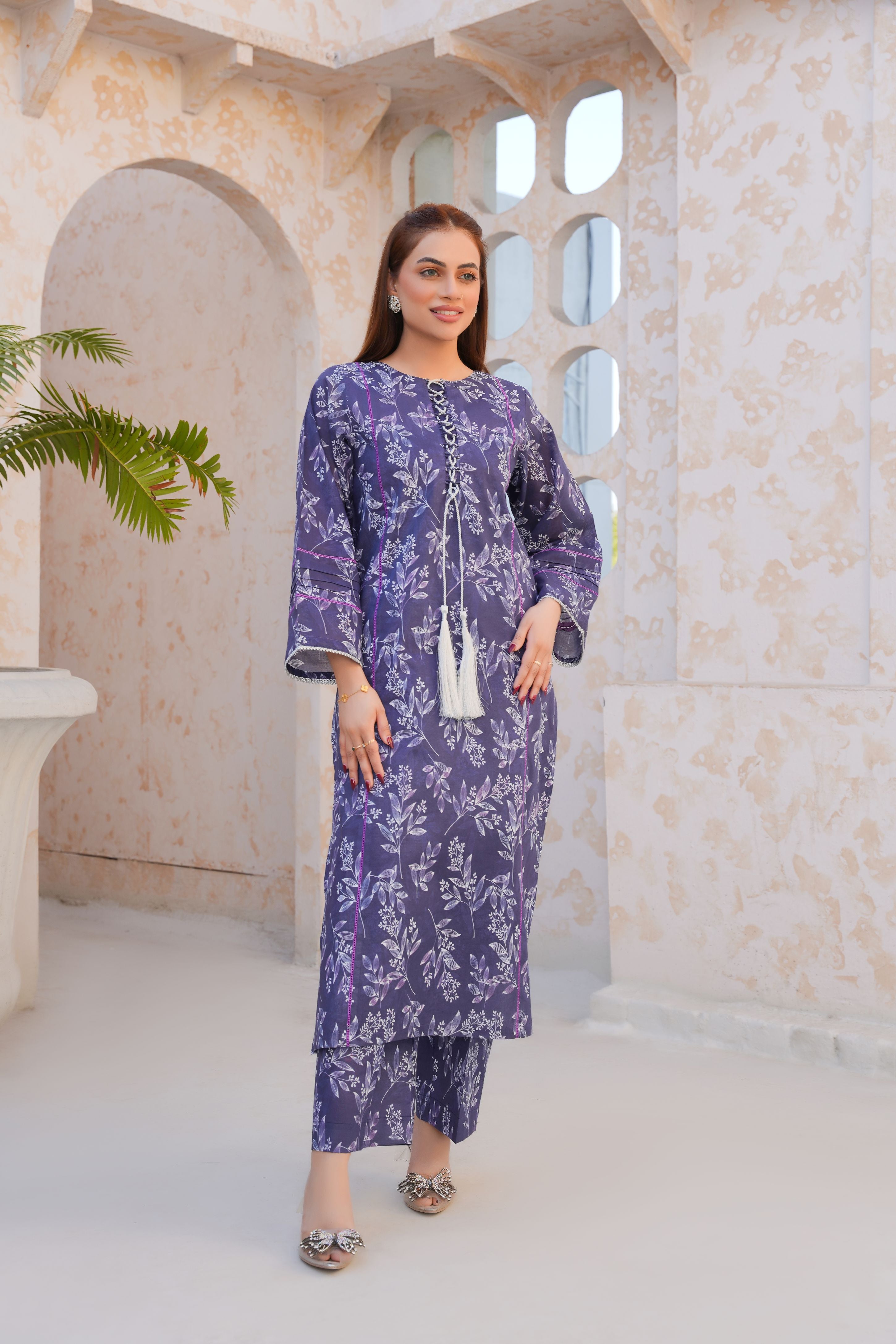 Regal Purple Floral Lawn Suit - Ready to Wear