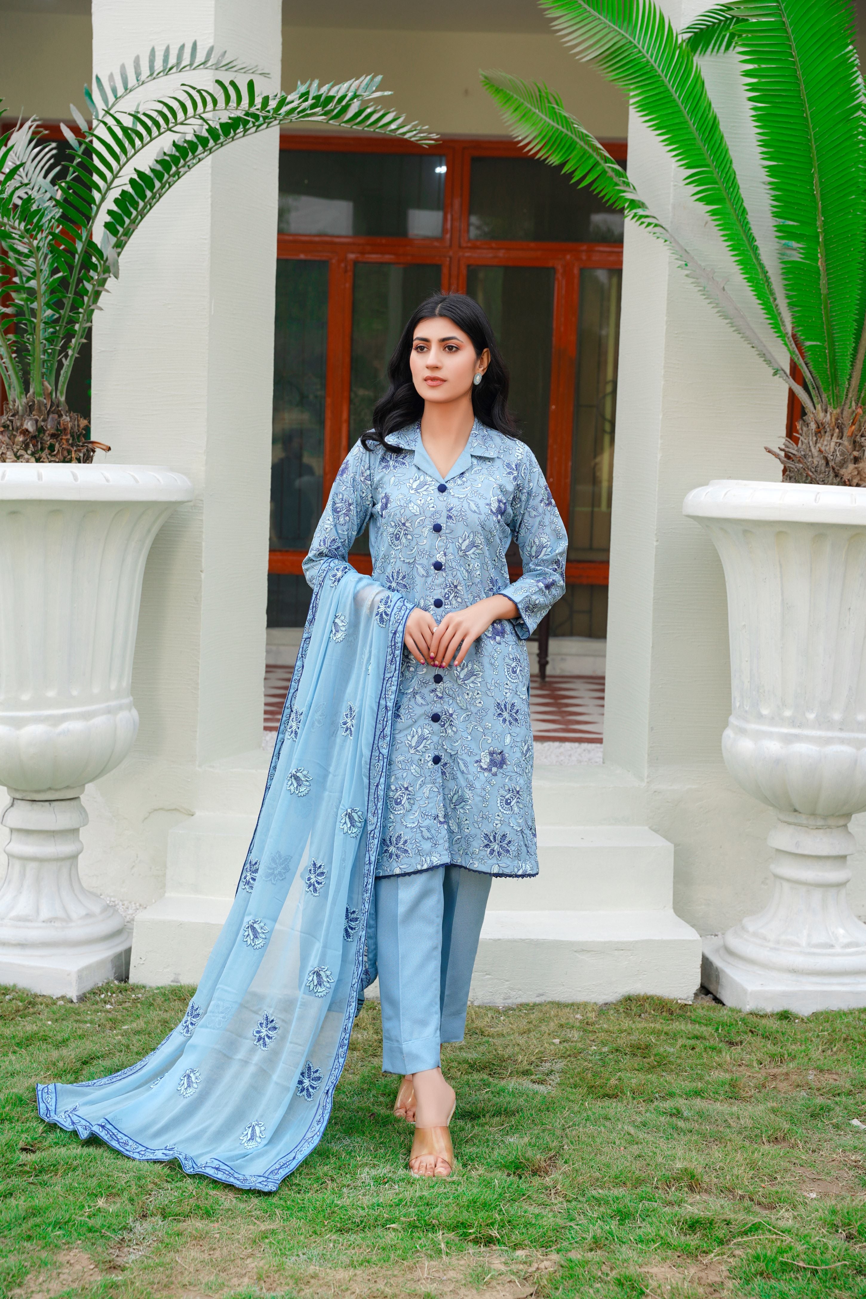 Karandi embroidered dress - unstitched 3-piece suit - Threads & Weaves