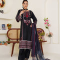 Black and maroon embroidered viscose pret suit - ready to wear - Threads & Weaves