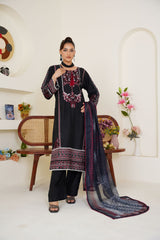 Black & Maroon Embroidered Lawn 3-Piece Pret Suit